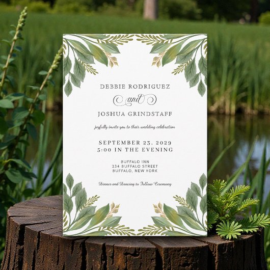 Green Leaves Greenery Wedding Invitation  Kaart