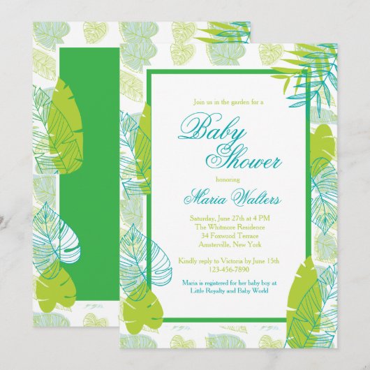 Green Leaves Invitation Kaart (Voorkant / Achterkant)