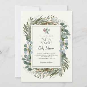 GREEN LEAVES KRANS BABY SHOWER UITNODIGING