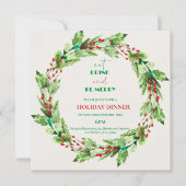 Green Leaves Krans Kerstfeest Uitnodiging (Voorkant)