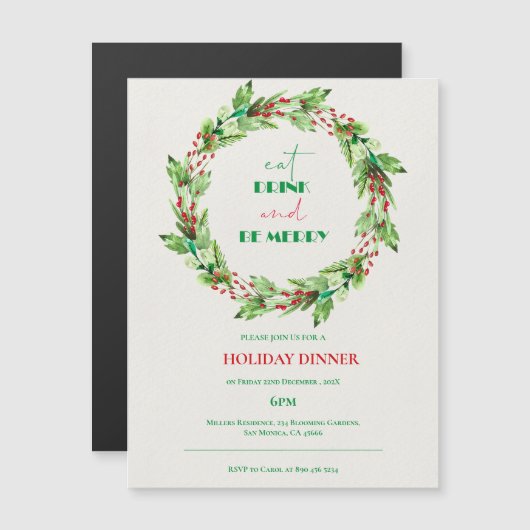 Green Leaves Krans Kerstfeest Uitnodiging (Voorkant / Achterkant)