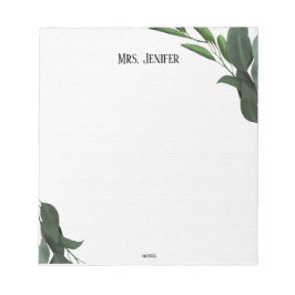 Green Leaves Minimalist Teacher Notepad Notitieblok