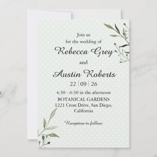 Green Leaves Modern  Minimalist Greenery Wedding Kaart (Voorkant)