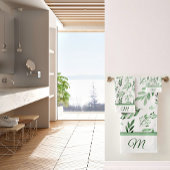 Green leaves monogram bath towel set bad handdoek