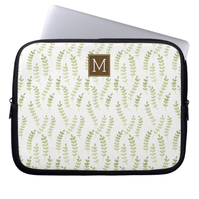 Green Leaves Monogrammed Laptop Sleeve (Voorkant)