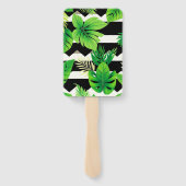 Green Leaves on B&W Stripes Fans - Modern Handwaaier (Achterkant)