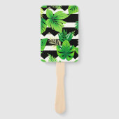 Green Leaves on B&W Stripes Fans - Modern Handwaaier (Voorkant)