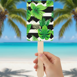 Green Leaves on B&W Stripes Fans - Modern Handwaaier