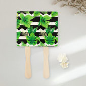 Green Leaves on B&W Stripes Fans - Modern Handwaaier