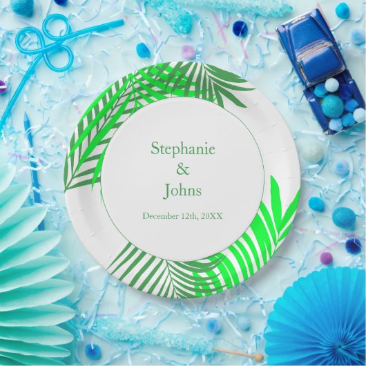 Green Leaves Palm Tree Art Elegante bruiloft Papieren Bordje (Feest)