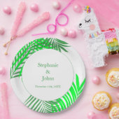 Green Leaves Palm Tree Art Elegante bruiloft Papieren Bordje (Feest)