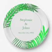 Green Leaves Palm Tree Art Elegante bruiloft Papieren Bordje (Voorkant)