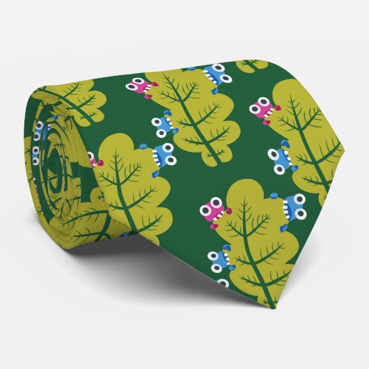 Green Leaves Pattern Cartoon Bugs Fun Spring Stropdas (Opgerold)