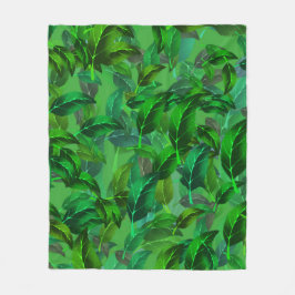 Green Leaves Pattern Fleece Deken