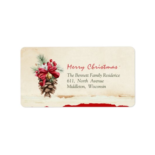 Green Leaves Pine Red Holly Berries retouradres Etiket (Voorkant)