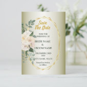 Green Leaves Pink Floral Golden Geometric Wedding Save The Date (Staand voorkant)