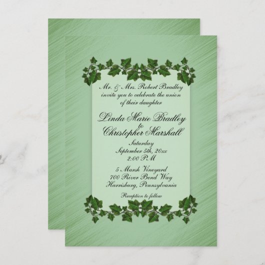 Green Leaves Shimmer Wedding Invitation Kaart (Voorkant / Achterkant)