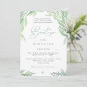 Green Leaves Spain Bautizo, Greenery Boy Baptism Kaart (Staand voorkant)