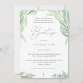 Green Leaves Spain Bautizo, Greenery Boy Baptism Kaart (Voorkant)