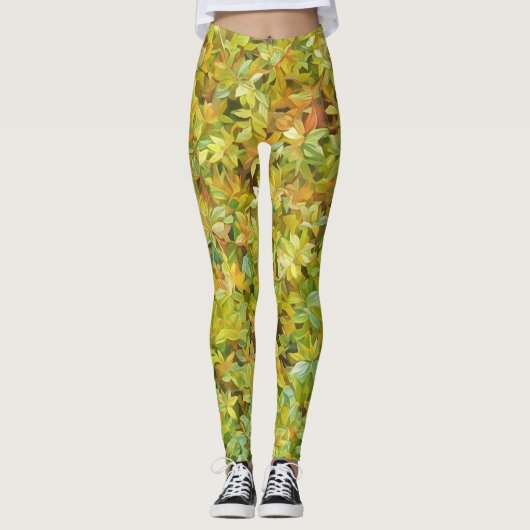 Green Leaves Waterverf Art Leggings (Voorkant)