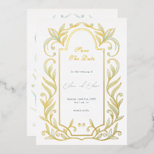 Green Leaves Wedding Bewaar de datum Folie Uitnodiging