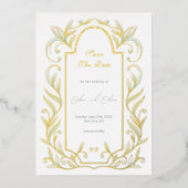 Green Leaves Wedding Bewaar de datum Folie Uitnodiging (Voorkant)