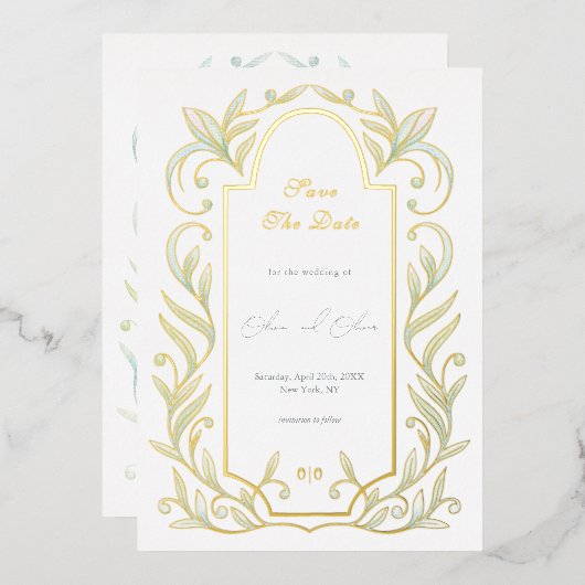 Green Leaves Wedding Bewaar de datum Folie Uitnodiging (Voorkant / Achterkant)