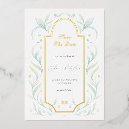 Green Leaves Wedding Bewaar de datum Folie Uitnodiging