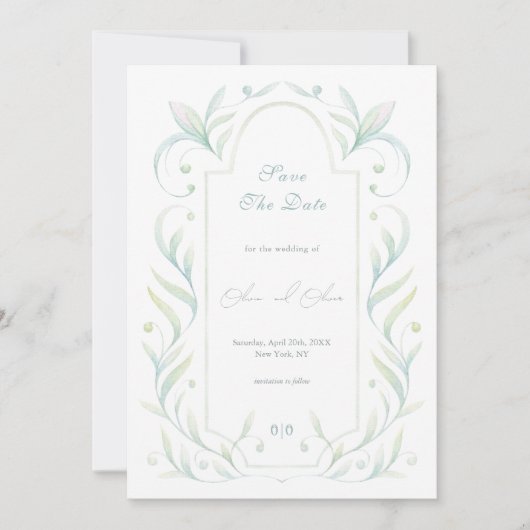 Green Leaves Wedding Bewaar de datum Kaart (Voorkant)