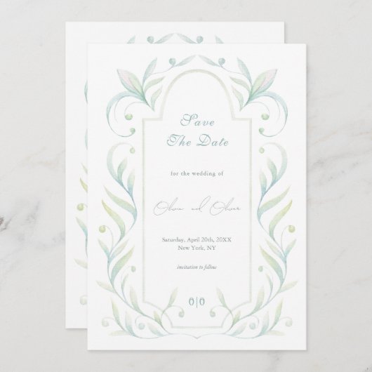 Green Leaves Wedding Bewaar de datum Kaart (Voorkant / Achterkant)