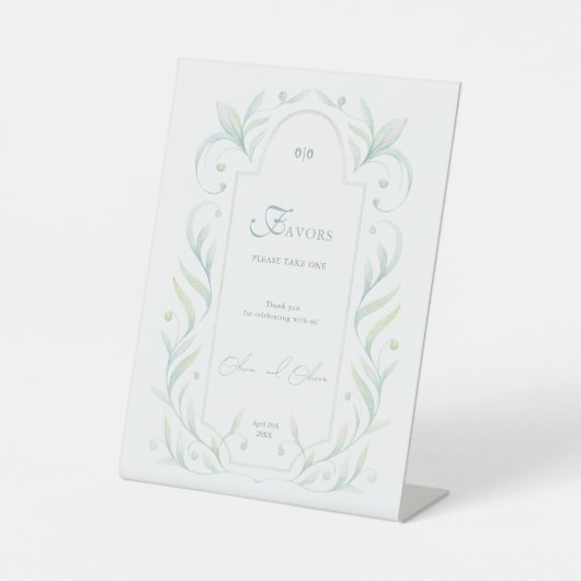 Green Leaves Wedding Favors Reclamebord Met Voetstuk (Voorkant)