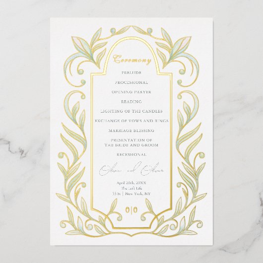 Green Leaves Wedding Folie Programma (Voorkant)