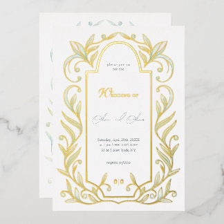 Green Leaves Wedding Folie Uitnodiging