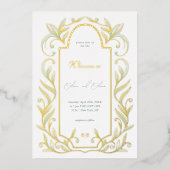 Green Leaves Wedding Folie Uitnodiging (Voorkant)