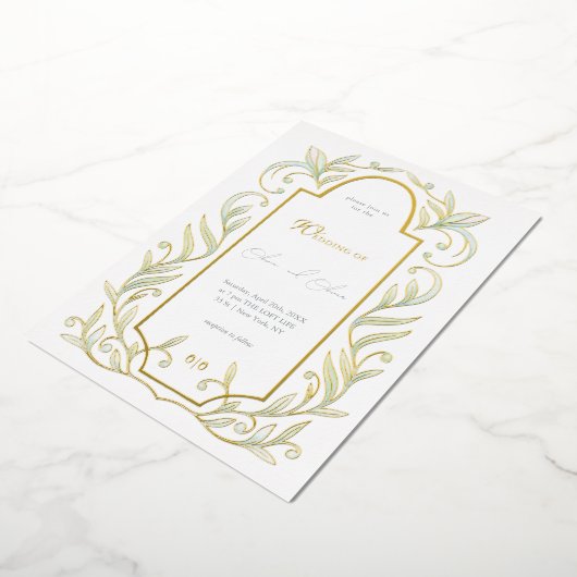 Green Leaves Wedding Folie Uitnodiging (Gedraaid)