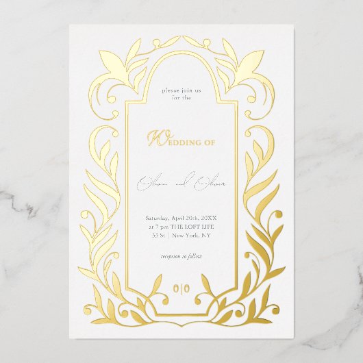 Green Leaves Wedding Folie Uitnodiging (Voorkant)