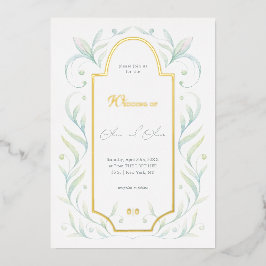 Green Leaves Wedding Folie Uitnodiging