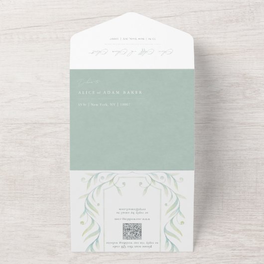 Green Leaves Wedding in één uitnodiging (Buitenkant)