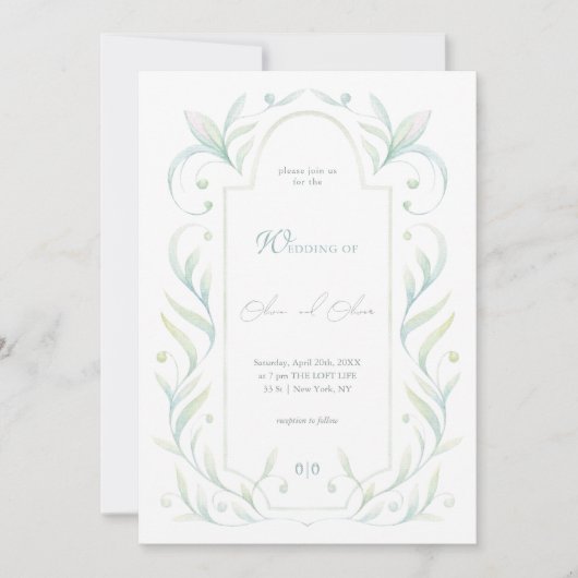 Green Leaves Wedding Kaart (Voorkant)