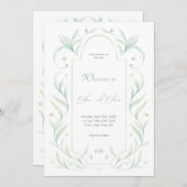 Green Leaves Wedding Kaart (Voorkant / Achterkant)