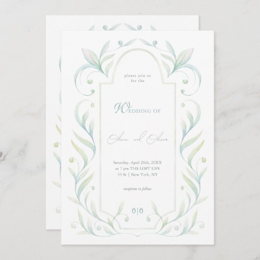 Green Leaves Wedding Kaart (Voorkant / Achterkant)