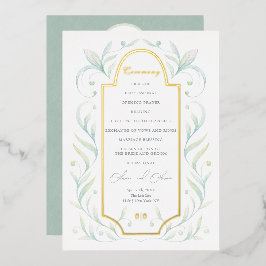 Green Leaves Wedding Programme Folie Uitnodiging