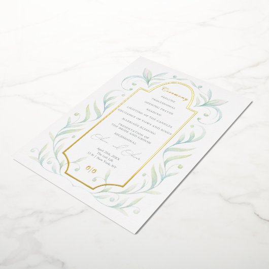 Green Leaves Wedding Programme Folie Uitnodiging (Gedraaid)