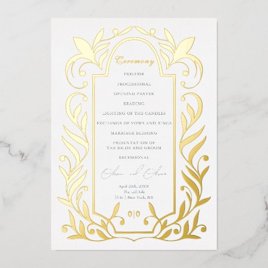 Green Leaves Wedding Programme Folie Uitnodiging (Voorkant)