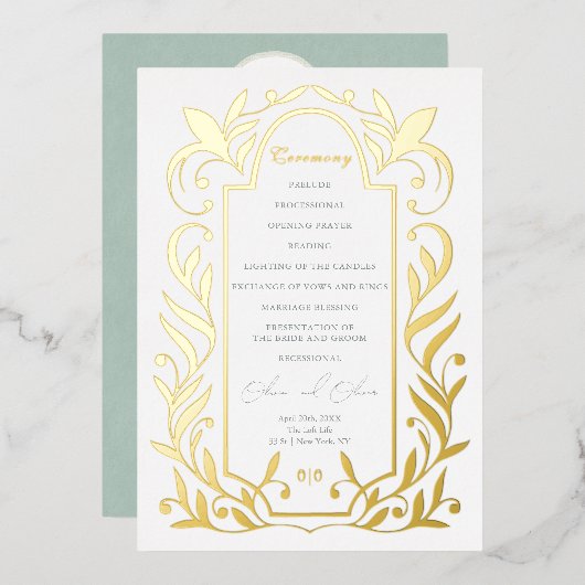 Green Leaves Wedding Programme Folie Uitnodiging (Voorkant / Achterkant)