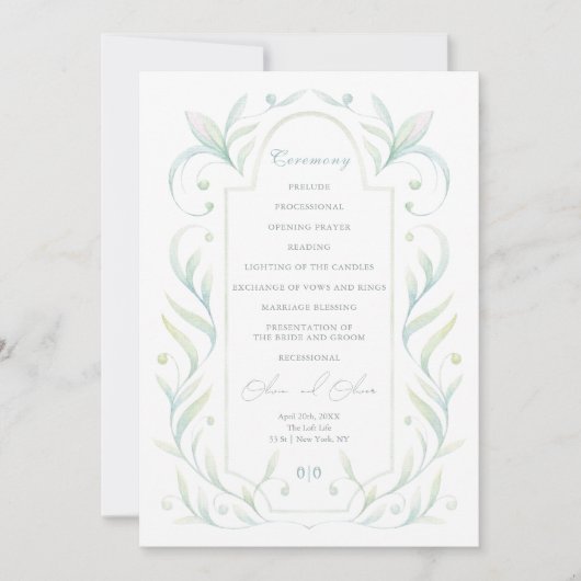Green Leaves Wedding Programme Kaart (Voorkant)