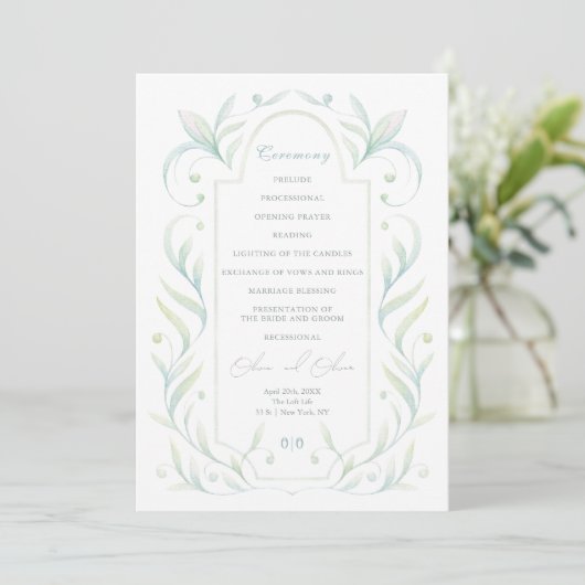 Green Leaves Wedding Programme Kaart (Staand voorkant)