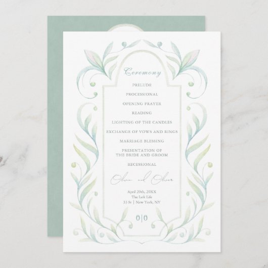 Green Leaves Wedding Programme Kaart (Voorkant / Achterkant)