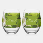 Green Leaves Wedding Stemless Wine Glass Wijnglas Zonder Voet (Achterkant)