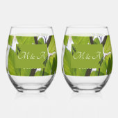 Green Leaves Wedding Stemless Wine Glass Wijnglas Zonder Voet (Voorkant)